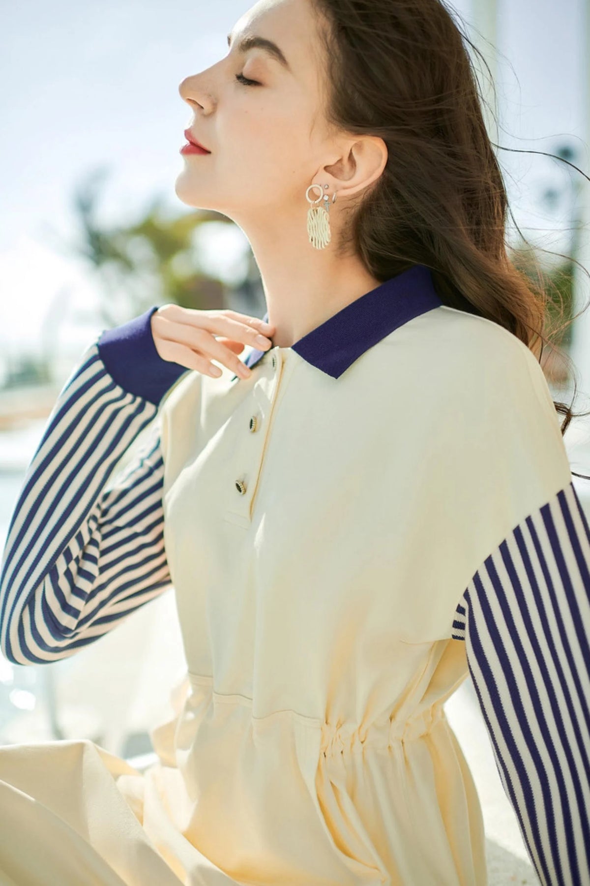 Splicing Polo Neck Long Sleeve Dress