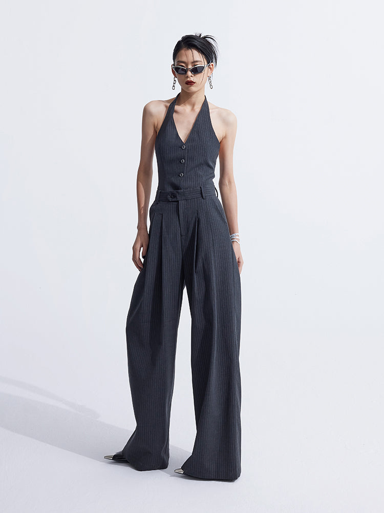 Splicing Suit Halter Neck Vest Two Piece