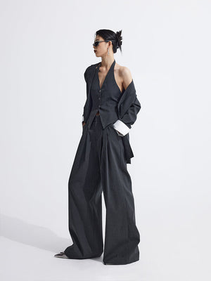 Splicing Suit Halter Neck Vest Two Piece