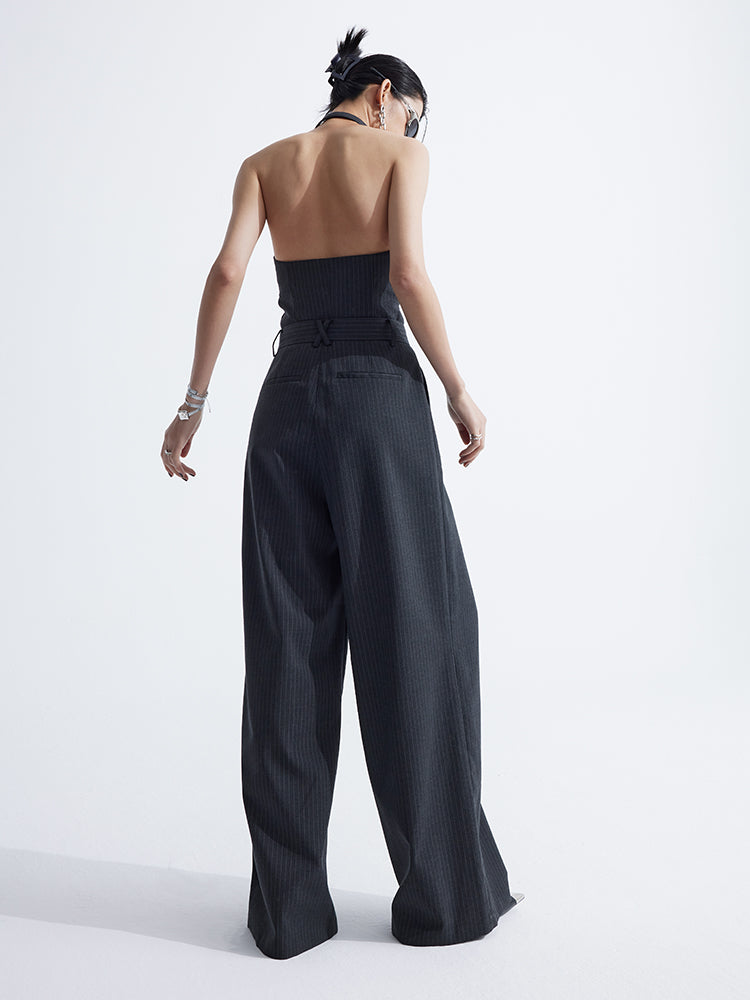 Splicing Suit Halter Neck Vest Two Piece