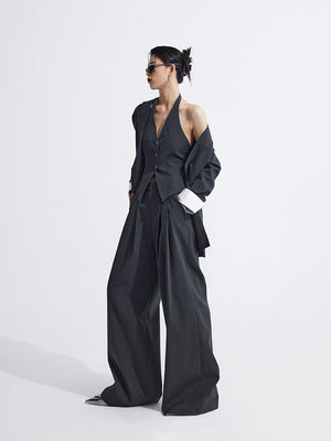 Splicing Suit Halter Neck Vest Two Piece