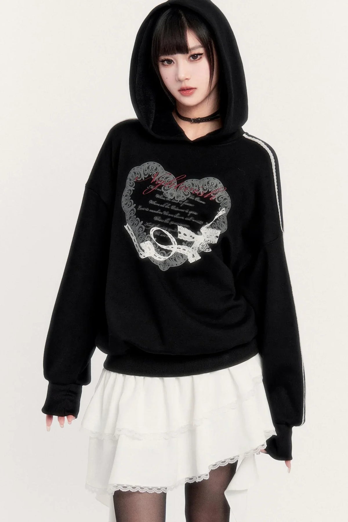 Sports Hooded Top & Skirt Set-Up