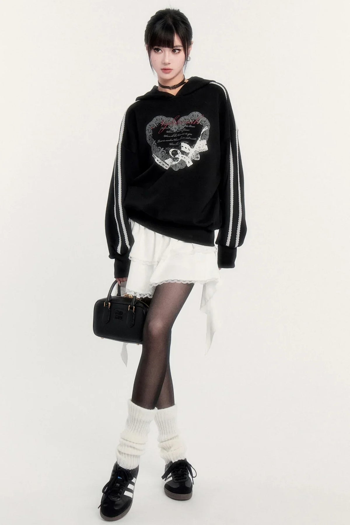 Sports Hooded Top & Skirt Set-Up