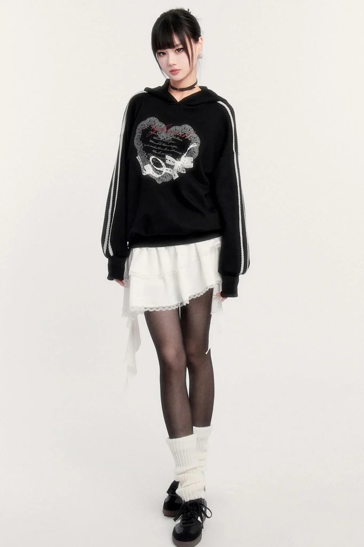 Sports Hooded Top & Skirt Set-Up