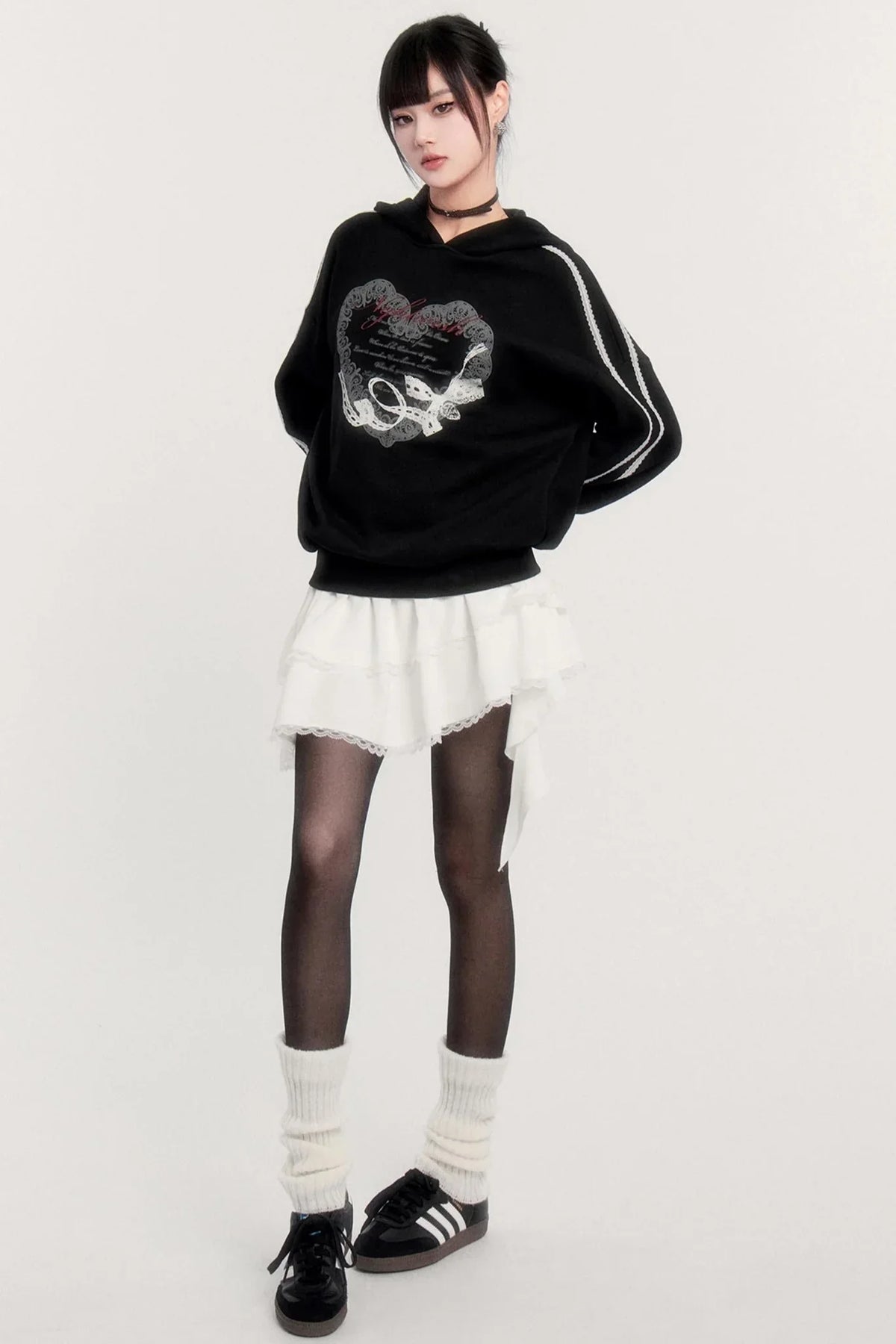 Sports Hooded Top & Skirt Set-Up