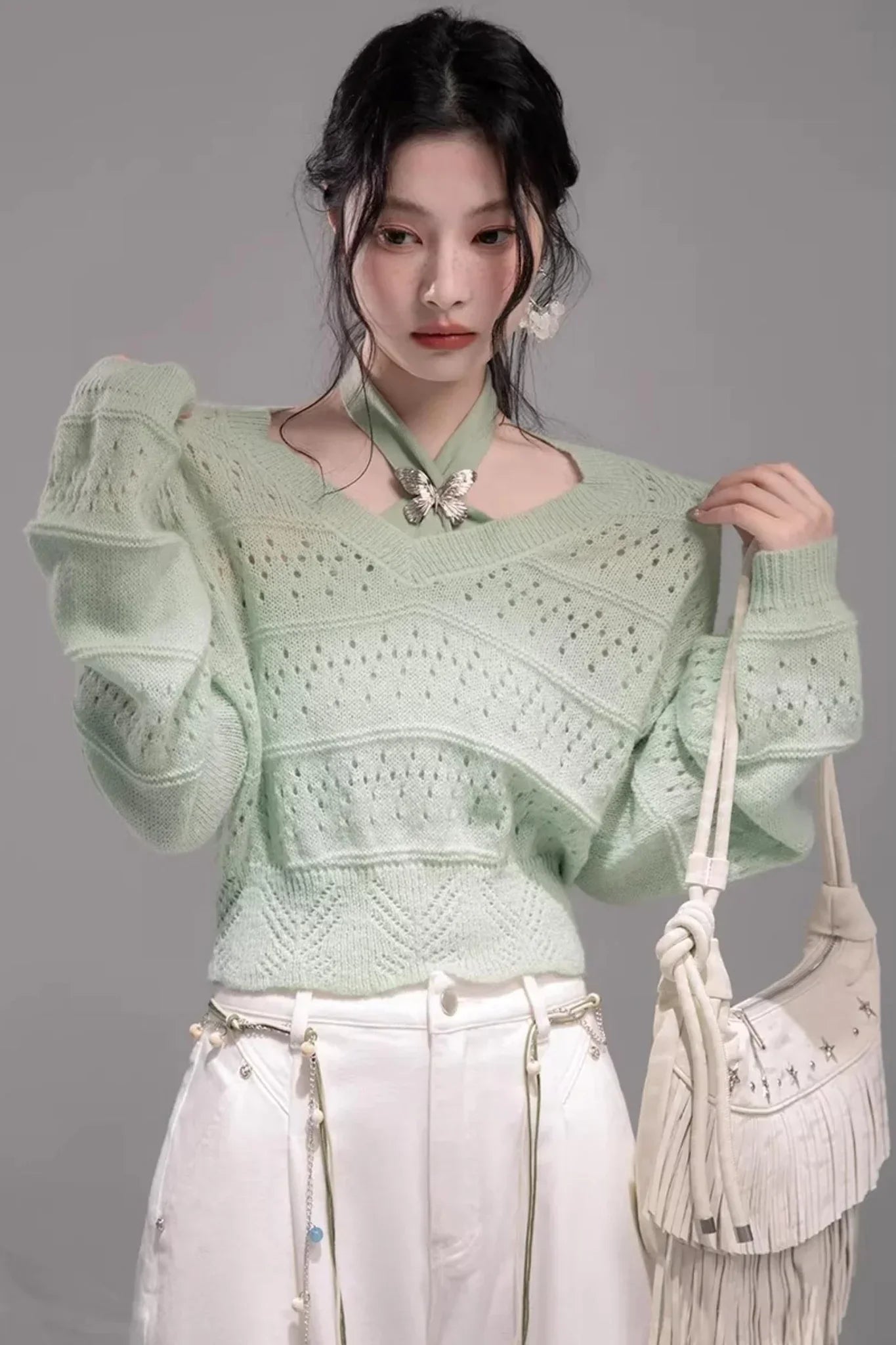 Spring Green Knitted Vest Set