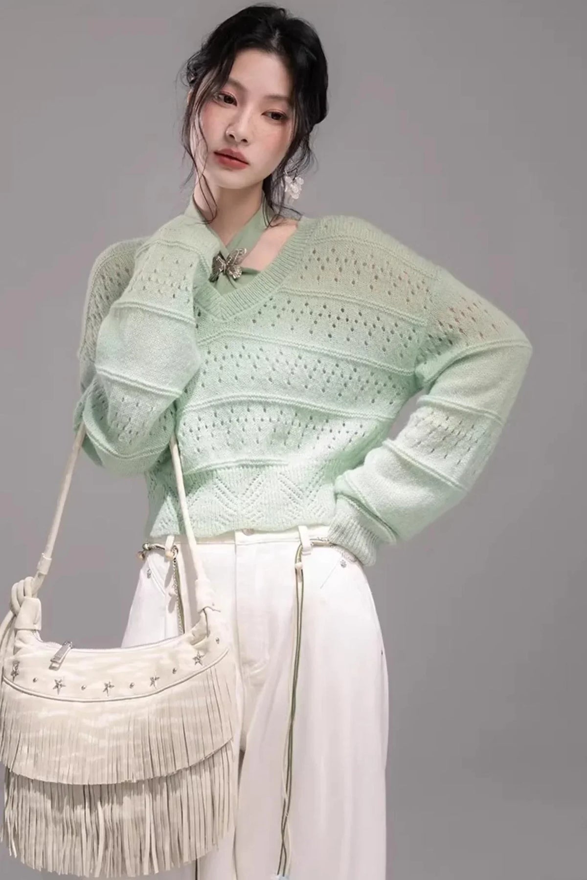 Spring Green Knitted Vest Set
