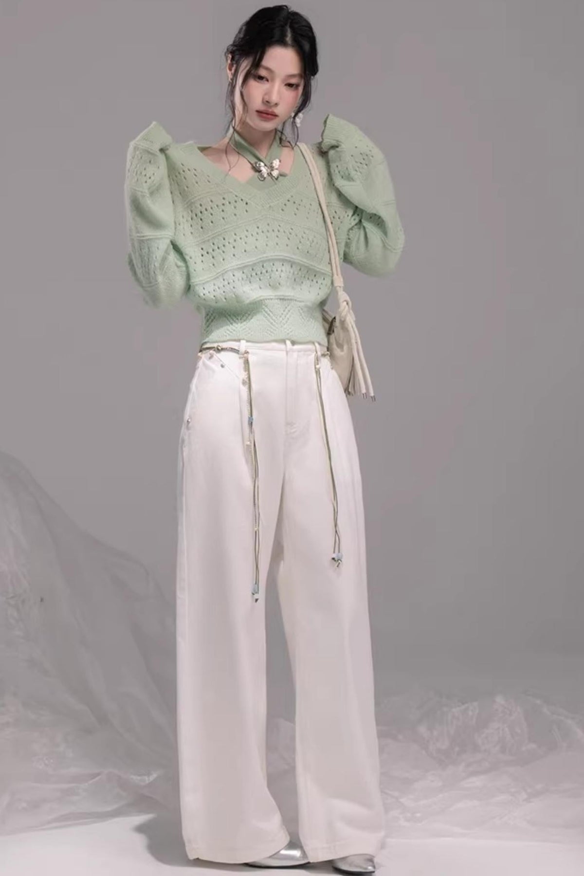 Spring Green Knitted Vest Set