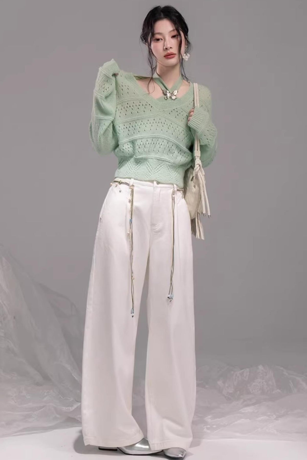 Spring Green Knitted Vest Set