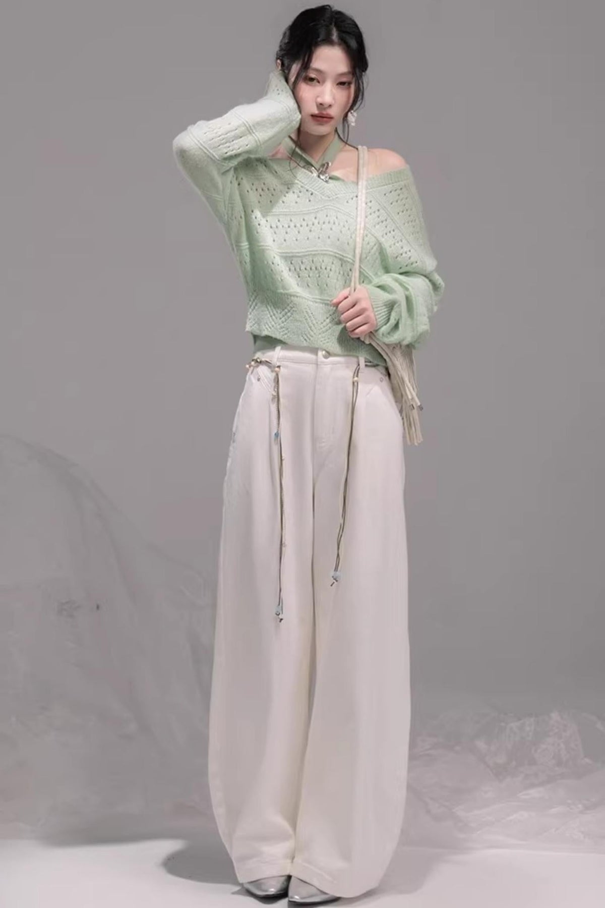 Spring Green Knitted Vest Set