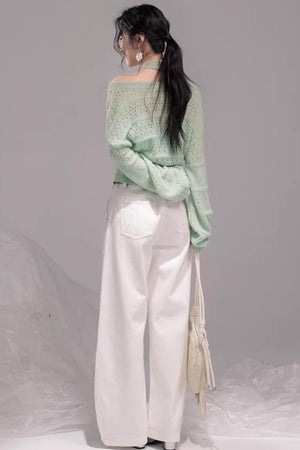 Spring Green Knitted Vest Set