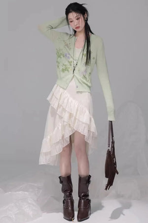 Spring Green Woolen Cardigan Set-Up