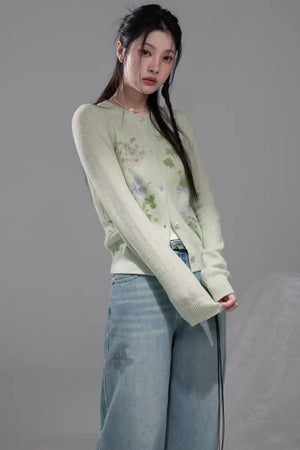 Spring Green Woolen Cardigan Set-Up
