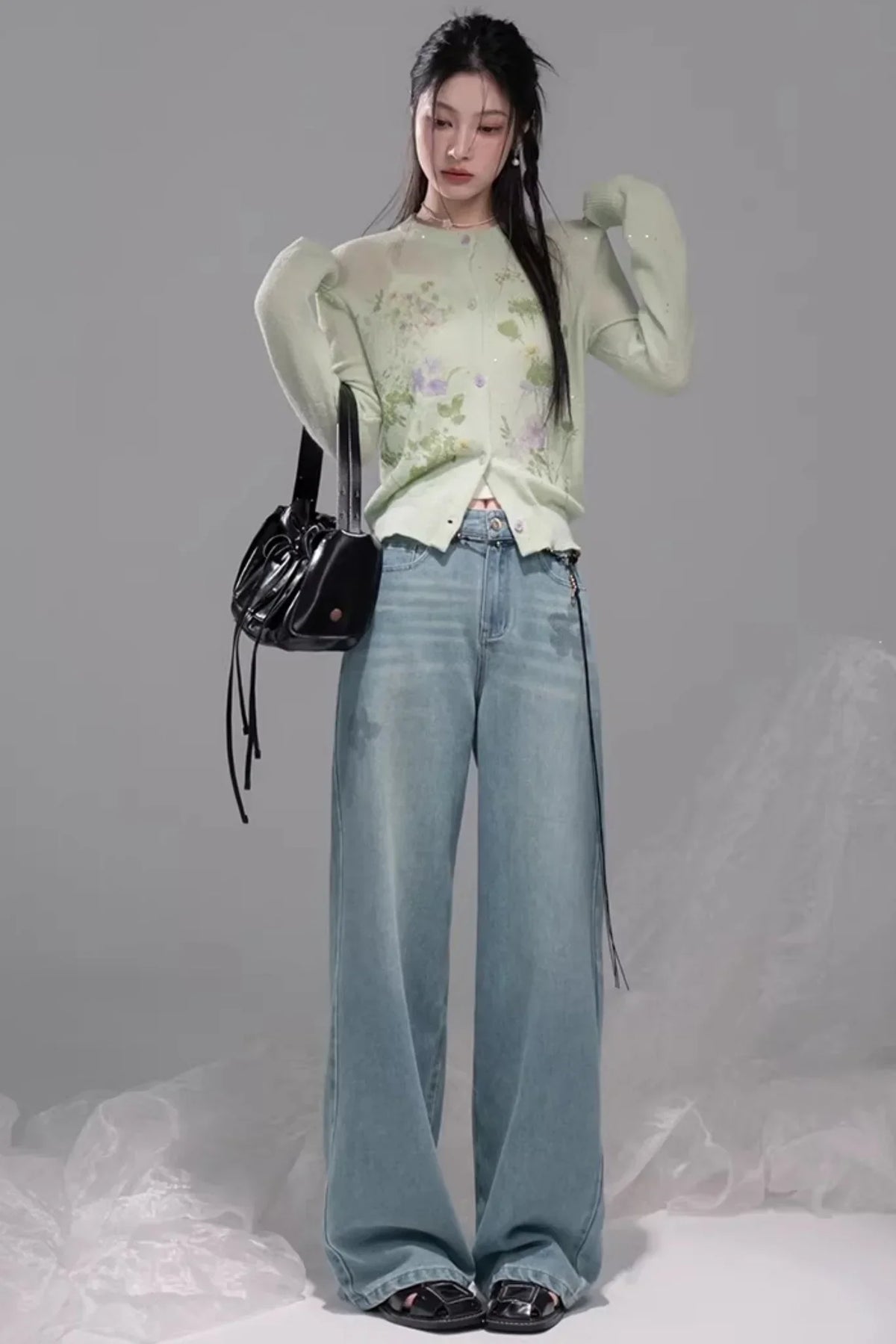 Spring Green Woolen Cardigan Set-Up