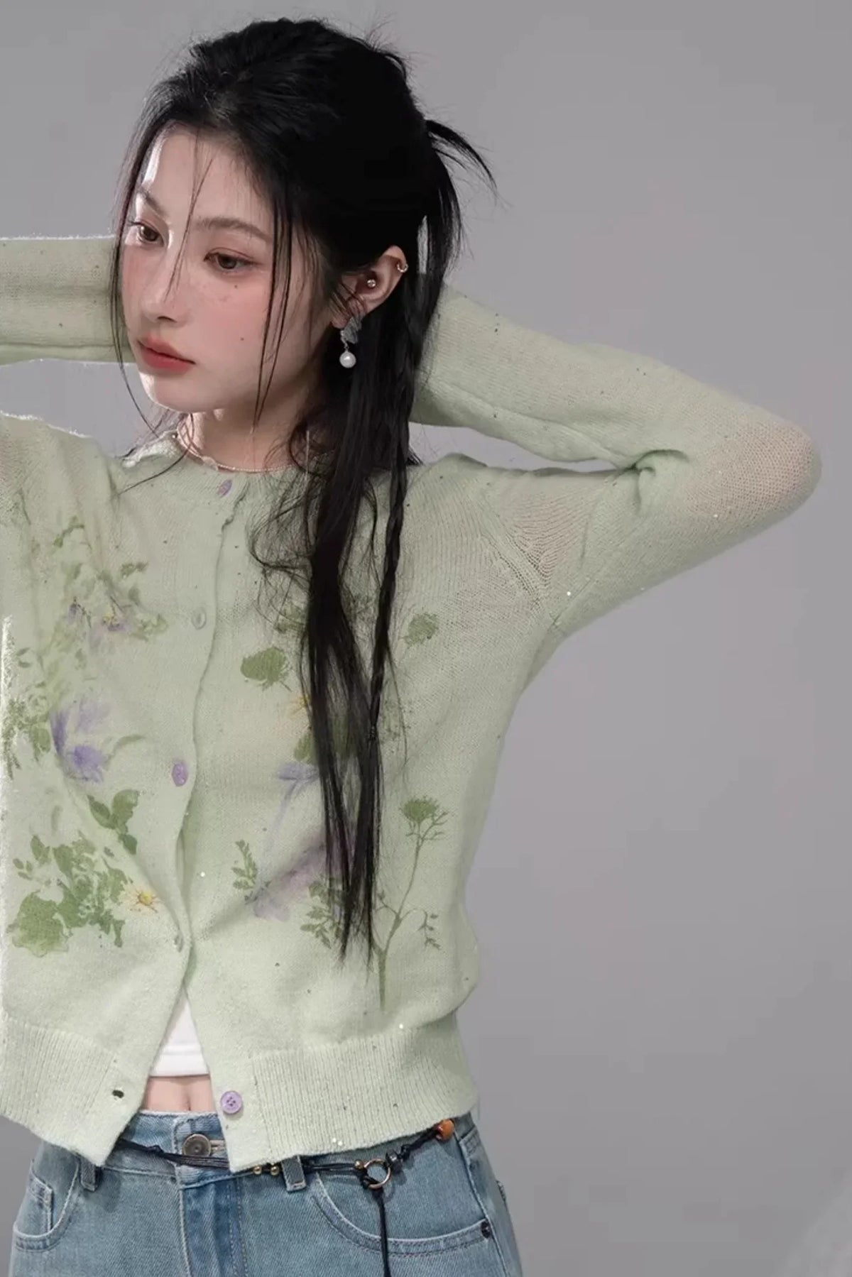 Spring Green Woolen Cardigan Set-Up