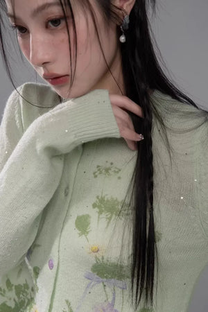 Spring Green Woolen Cardigan Set-Up