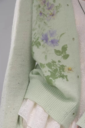 Spring Green Woolen Cardigan Set-Up