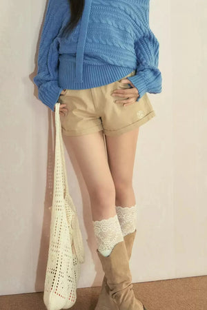 Spring Khaki Wide-Leg Shorts