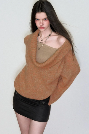 Spring Wool Draped Neck Sweater