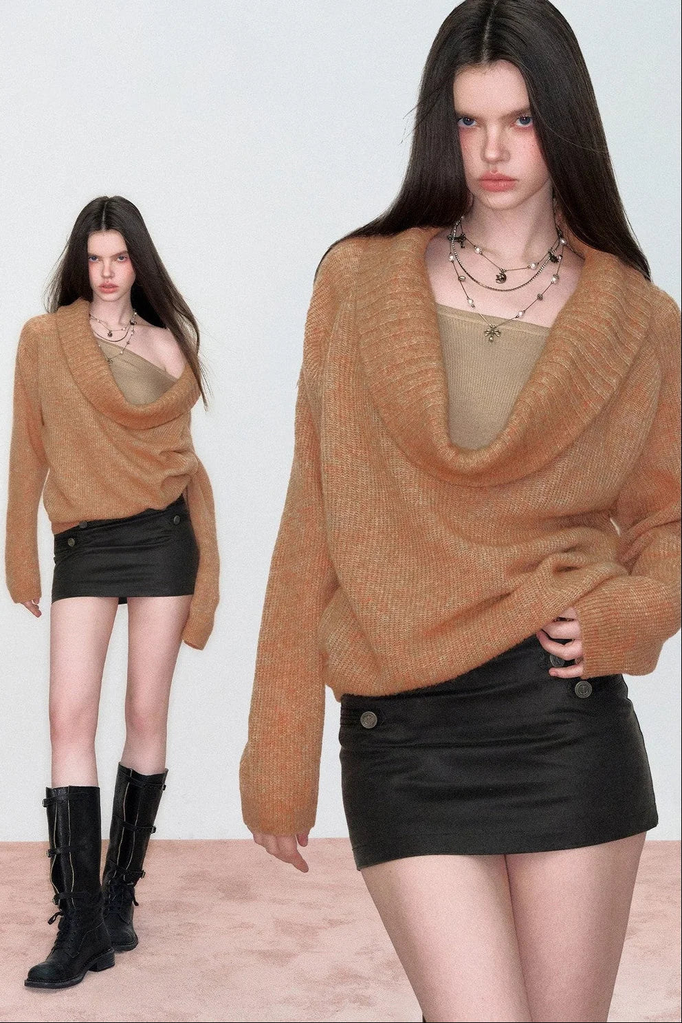Spring Wool Draped Neck Sweater