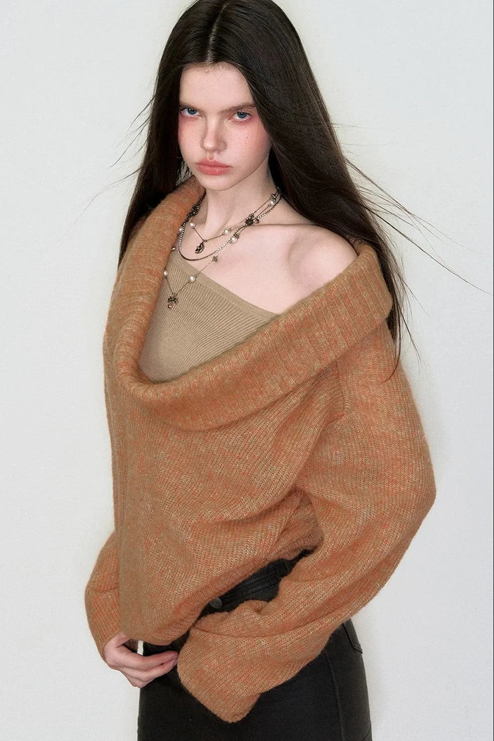 Spring Wool Draped Neck Sweater