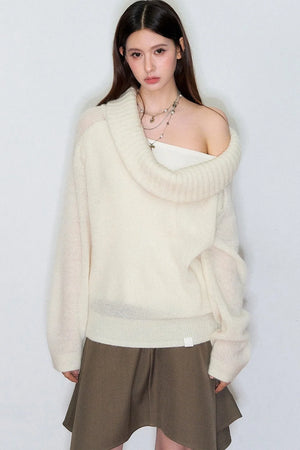 Spring Wool Draped Neck Sweater