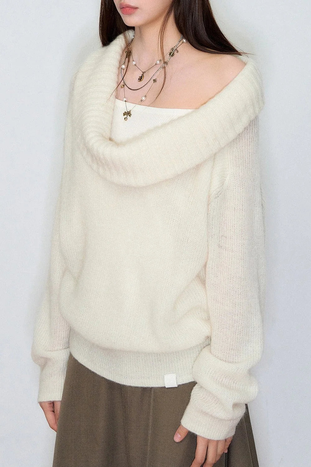Spring Wool Draped Neck Sweater