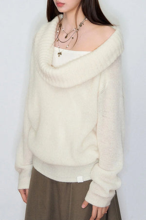 Spring Wool Draped Neck Sweater