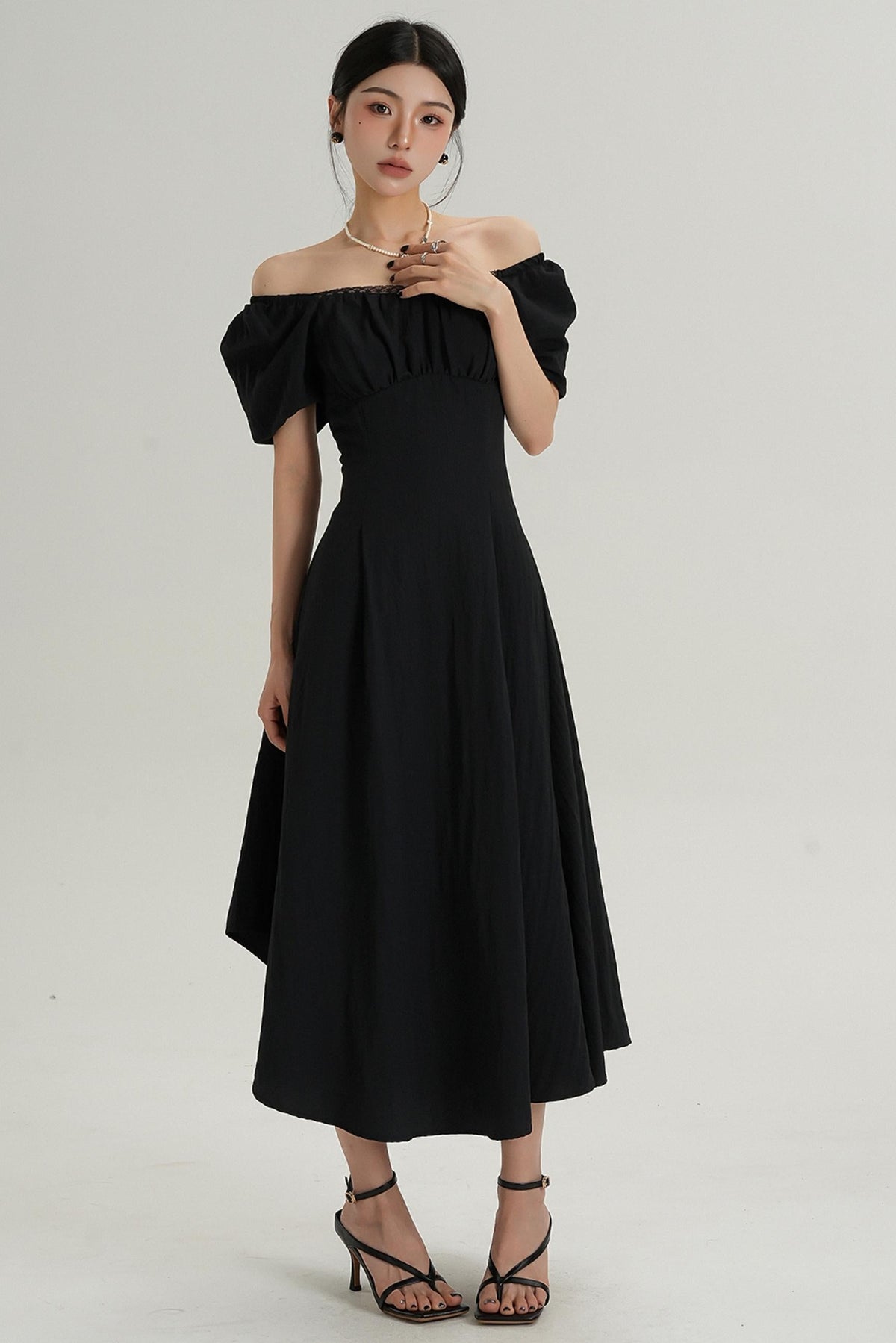 Square Neck Bubble Sleeve Dress