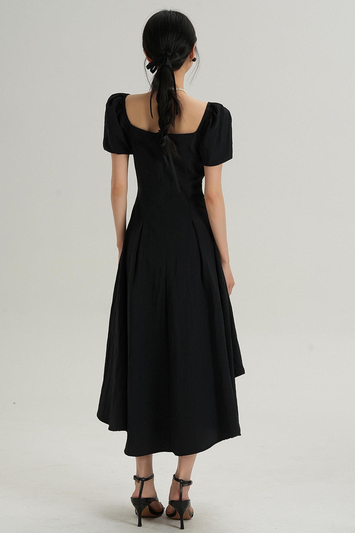 Square Neck Bubble Sleeve Dress