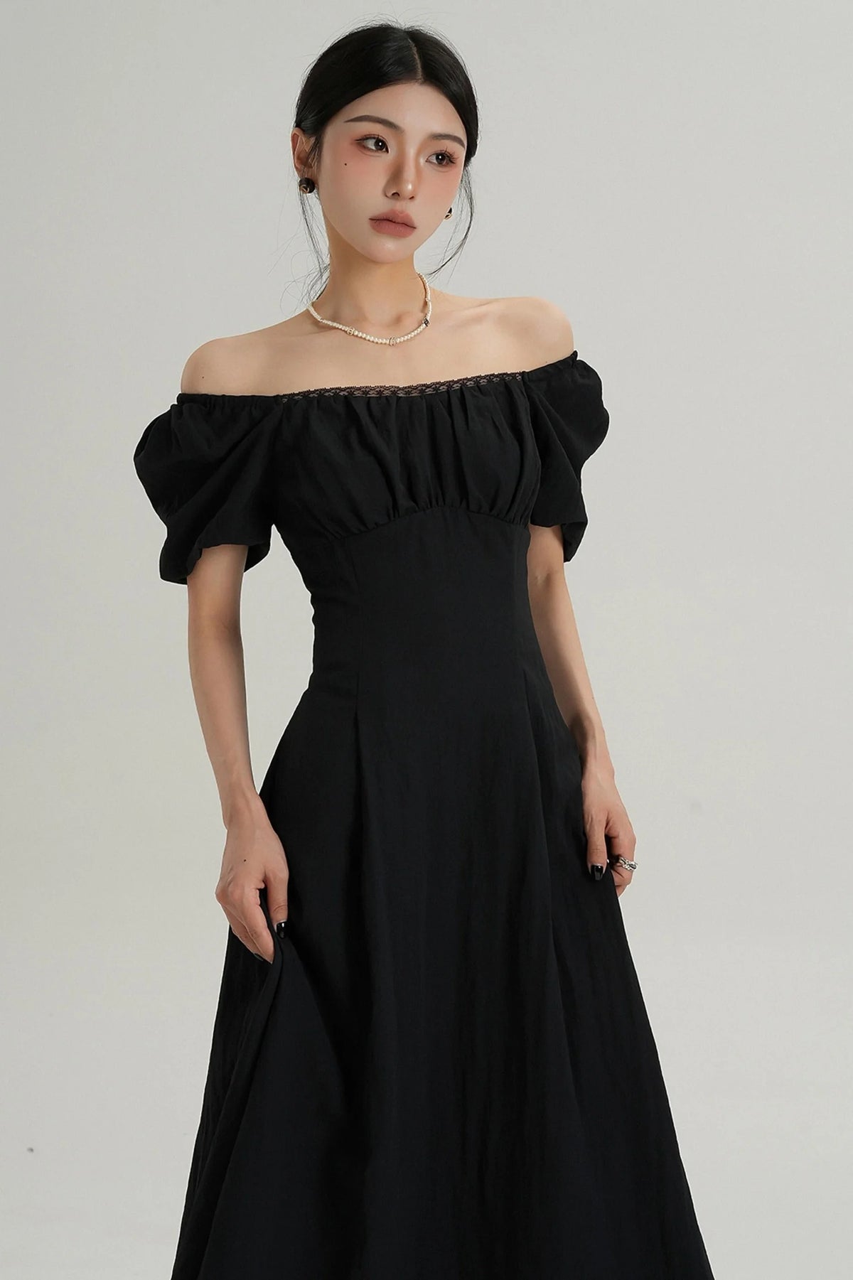 Square Neck Bubble Sleeve Dress