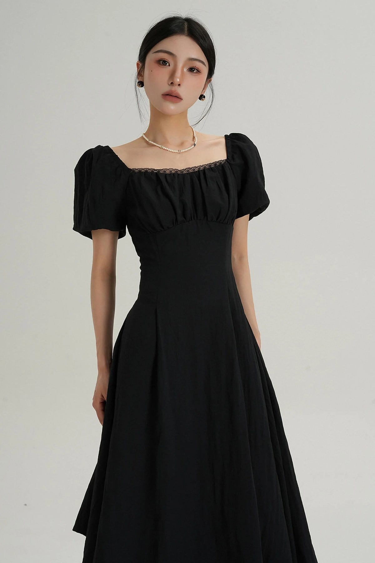 Square Neck Bubble Sleeve Dress