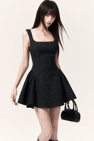 Square Neck Butterfly Jacquard Dress