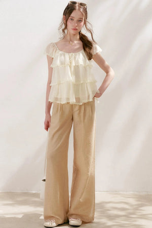 Square-Neck Chiffon Ruffle Blouse