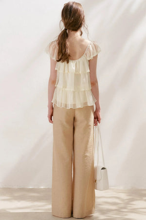 Square-Neck Chiffon Ruffle Blouse