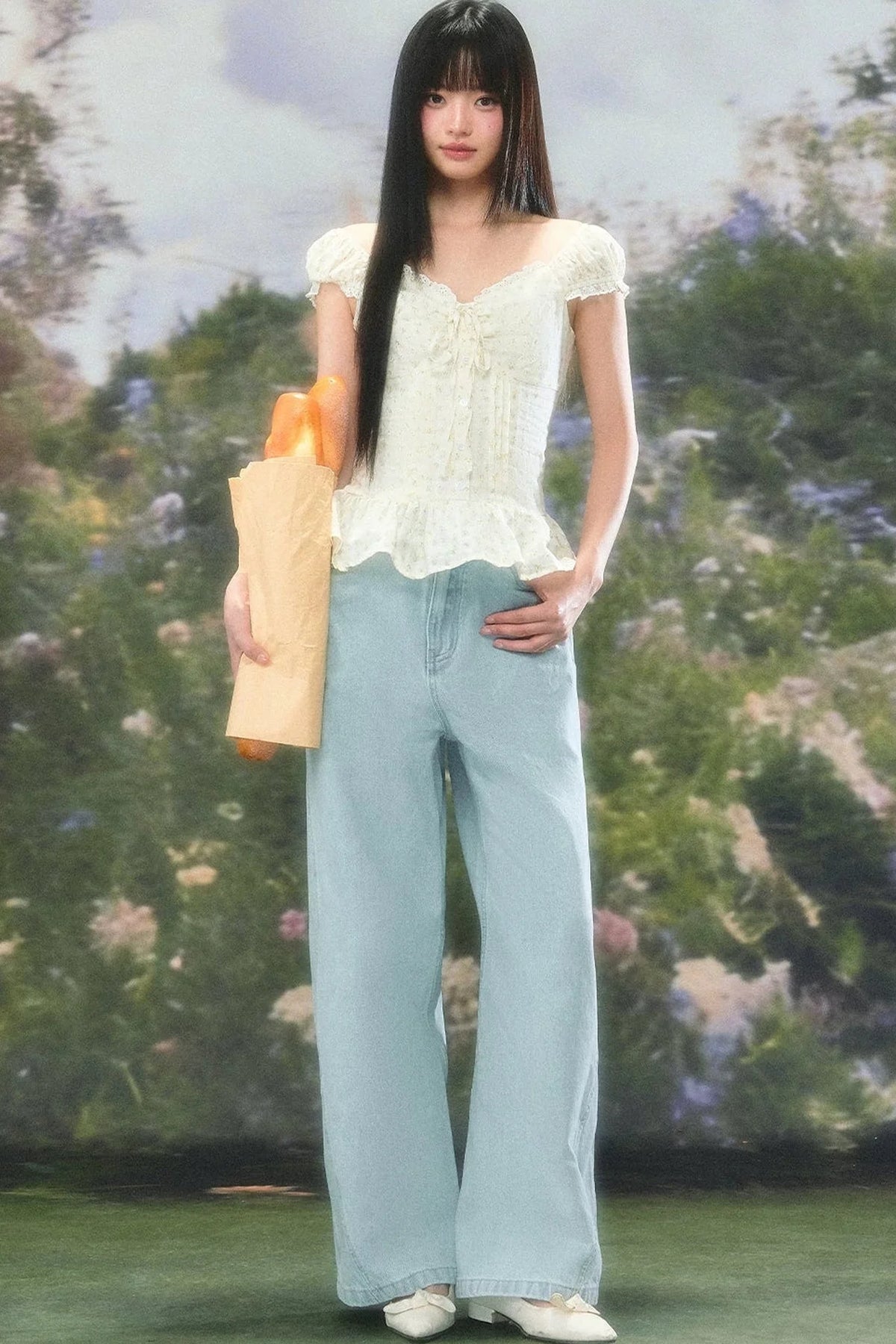 Square Neck Floral Blouse Set-Up