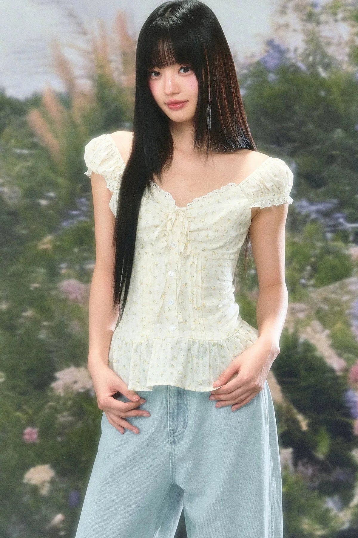 Square Neck Floral Blouse Set-Up