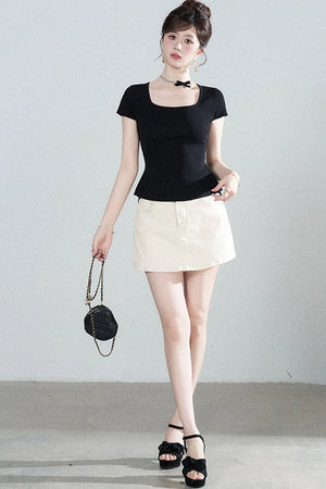 Square Neck Knit Top and Polka Dot Skirt Set-Up