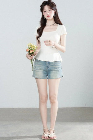 Square Neck Knit Top and Polka Dot Skirt Set-Up