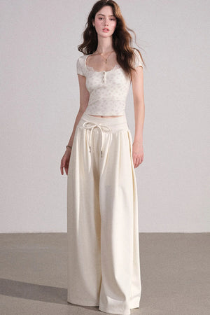 Square Neck Lace Ribbed Crop Top