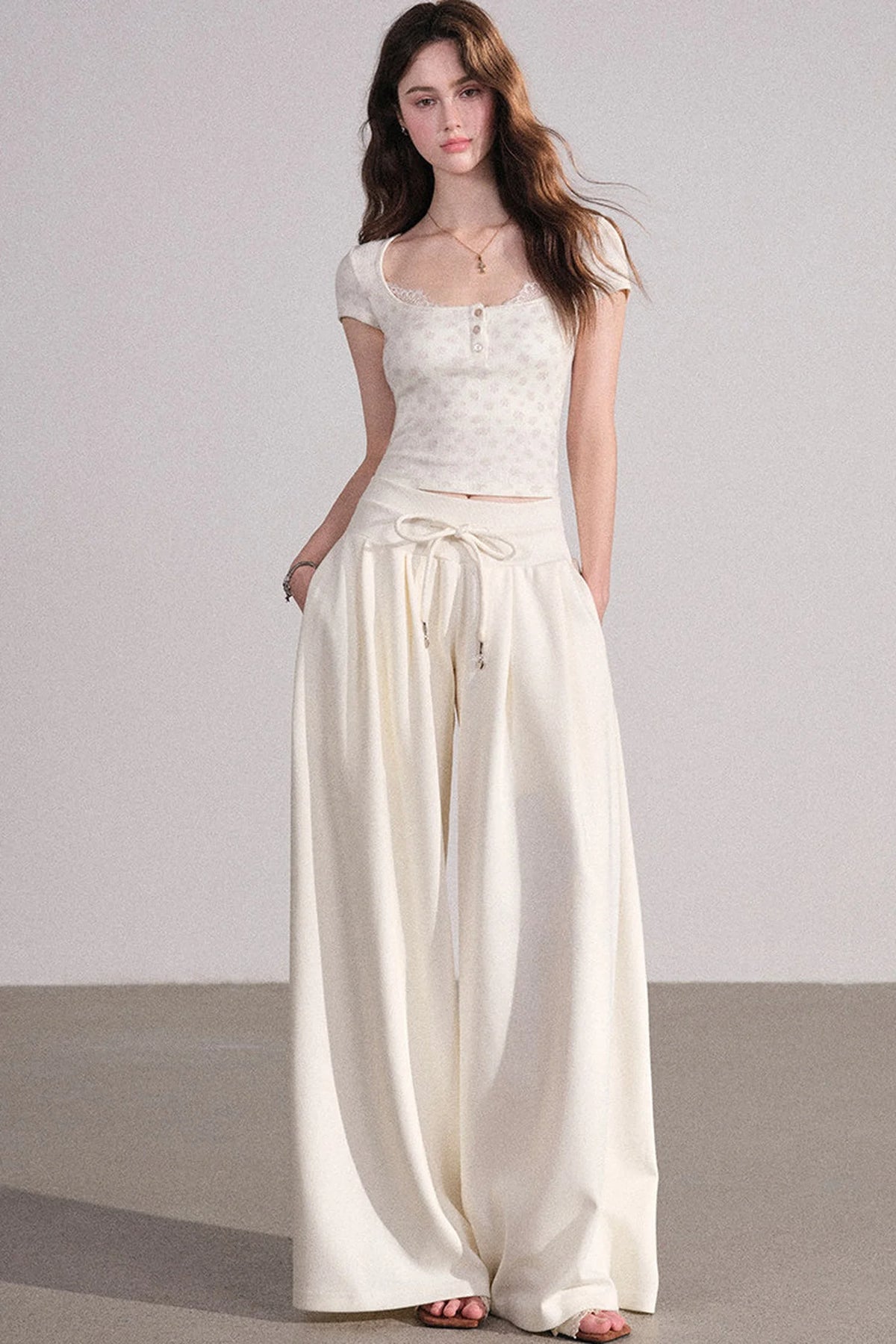 Square Neck Lace Ribbed Crop Top