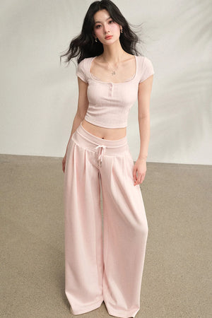 Square Neck Lace Ribbed Crop Top