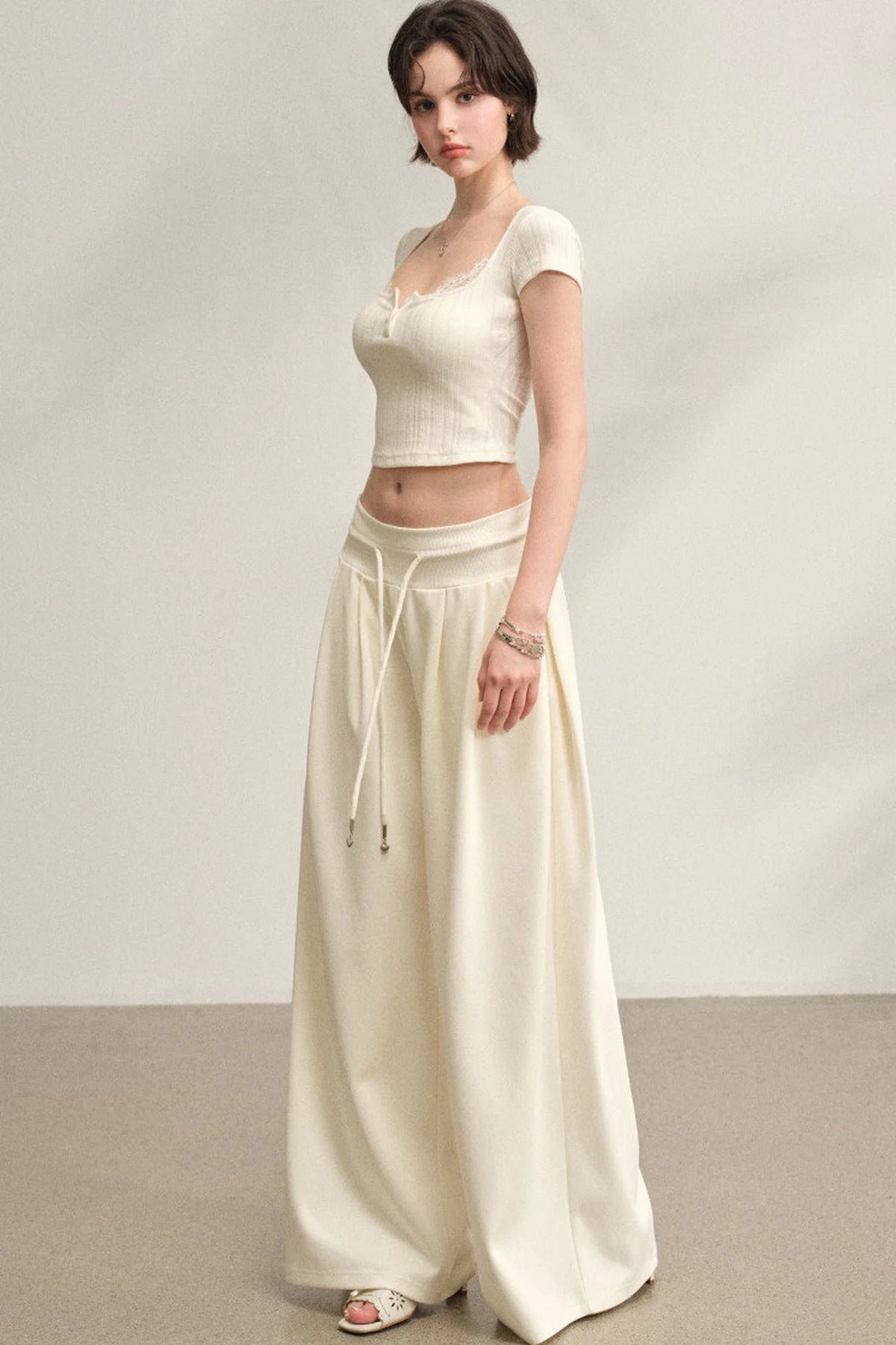 Square Neck Lace Ribbed Crop Top
