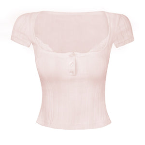 Square Neck Lace Ribbed Crop Top