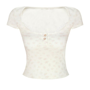 Square Neck Lace Ribbed Crop Top