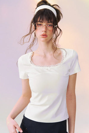 Square Neck Lace Trim Top