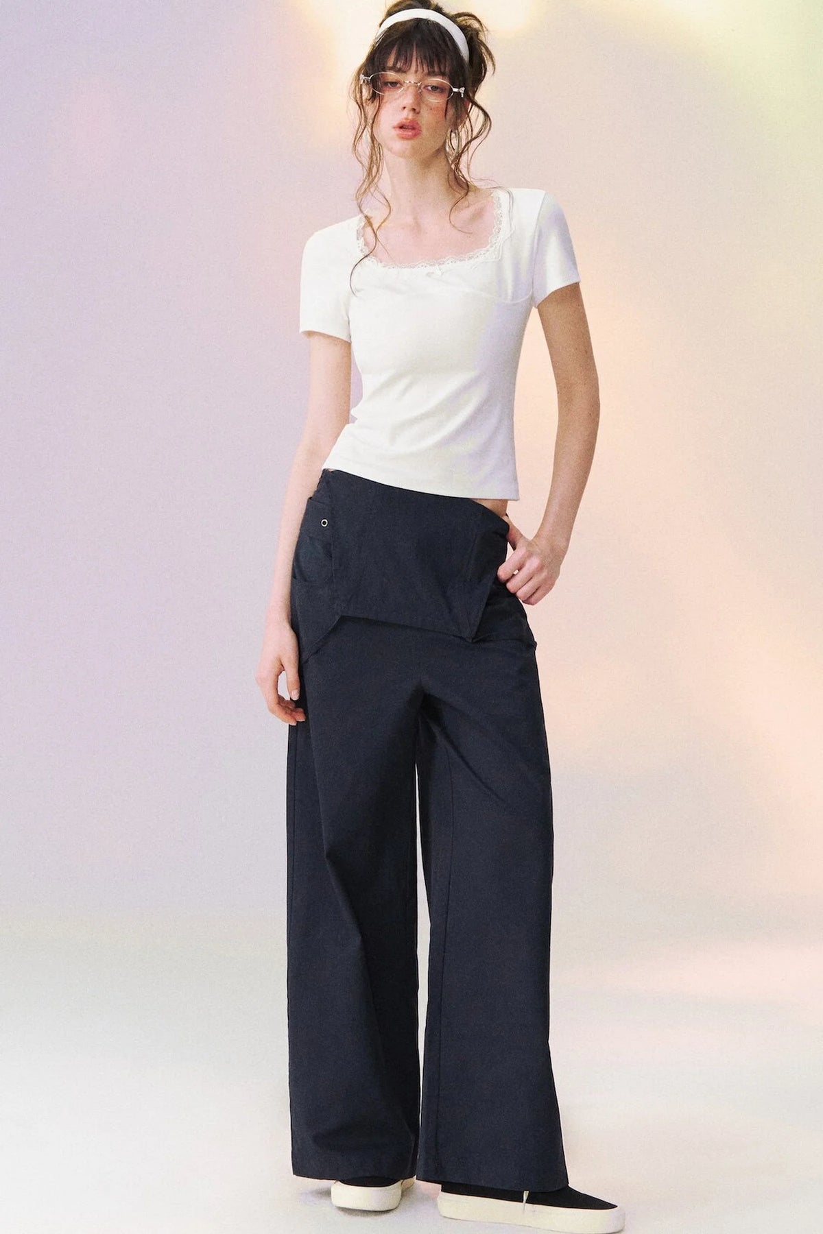 Square Neck Lace Trim Top