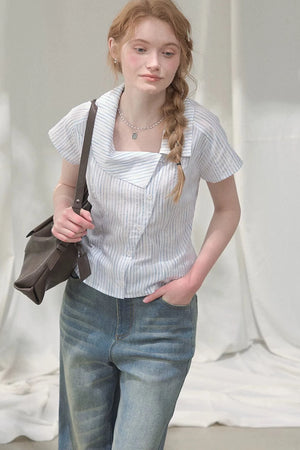 Square-Neck Plaid Blouse