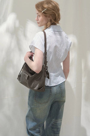 Square-Neck Plaid Blouse
