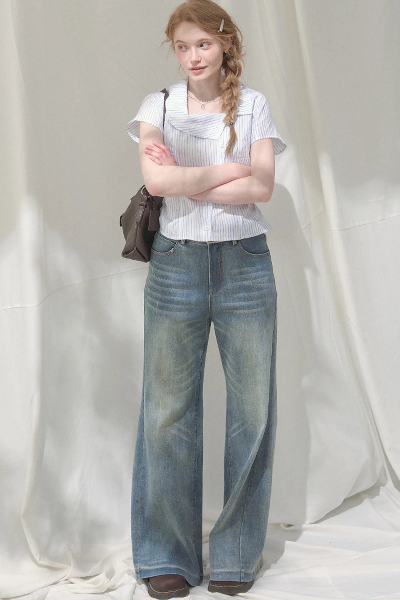 Square-Neck Plaid Blouse